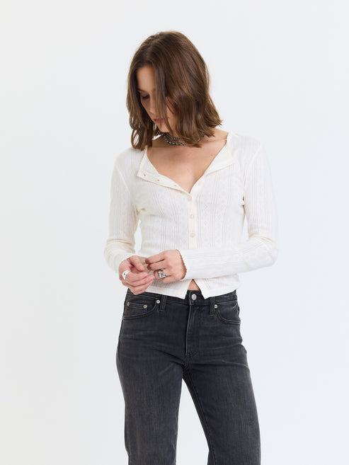 Daze Denim Stargazer Pointelle Cardigan Cloud Dancer