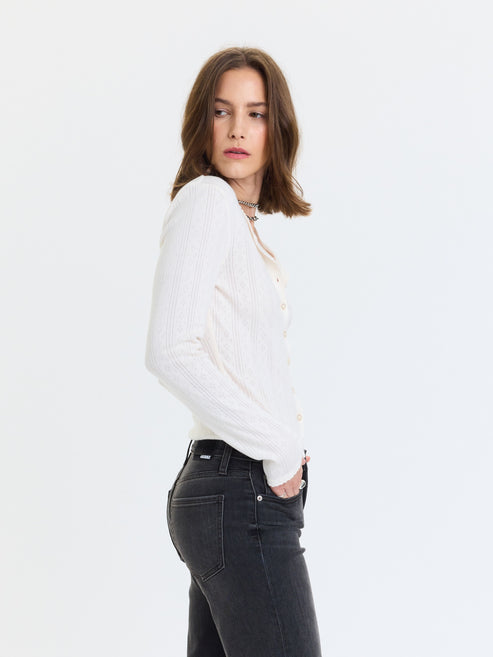 Daze Denim Stargazer Pointelle Cardigan Cloud Dancer