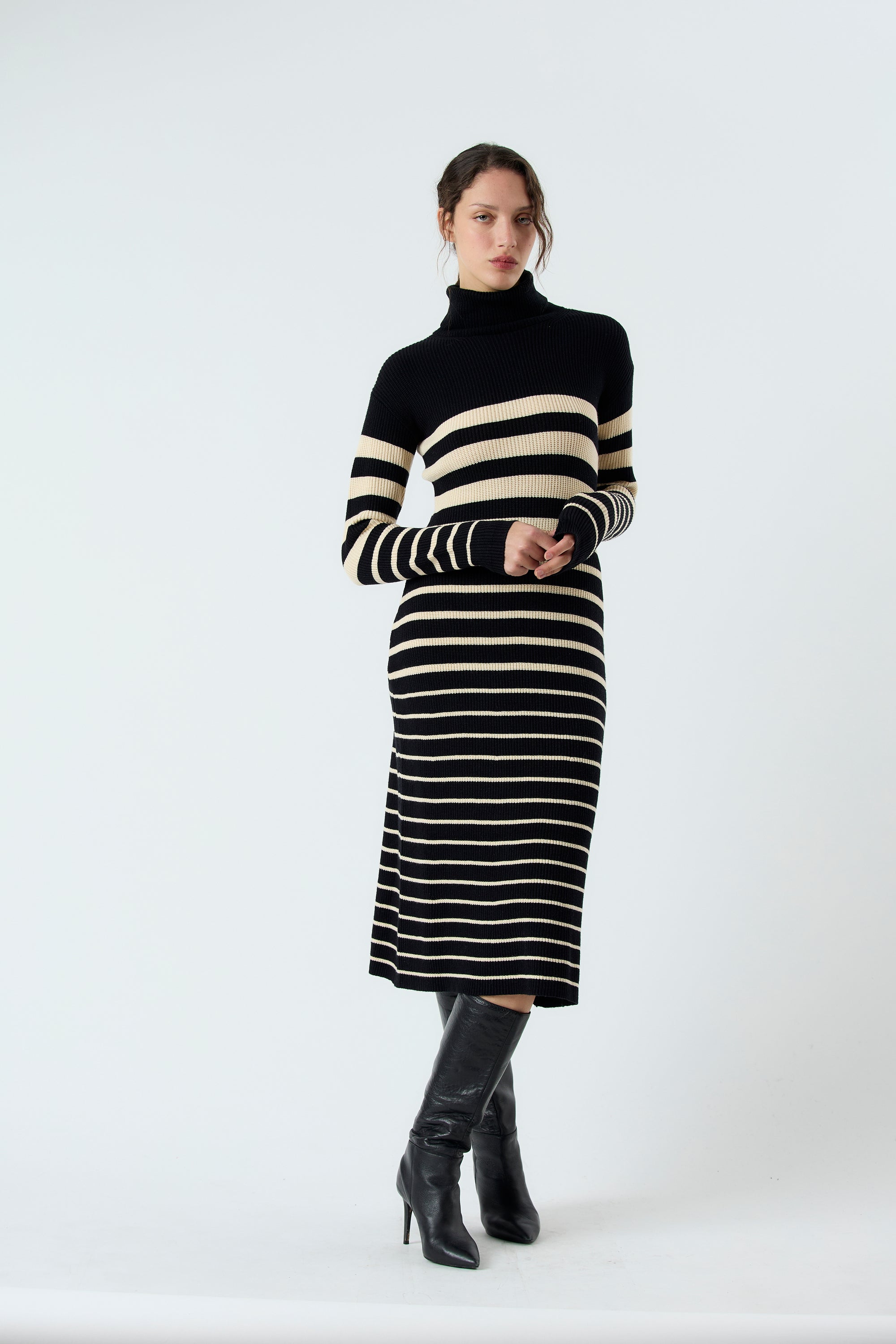 DELUC Davidia Knit Dress Black With Exru Stripes