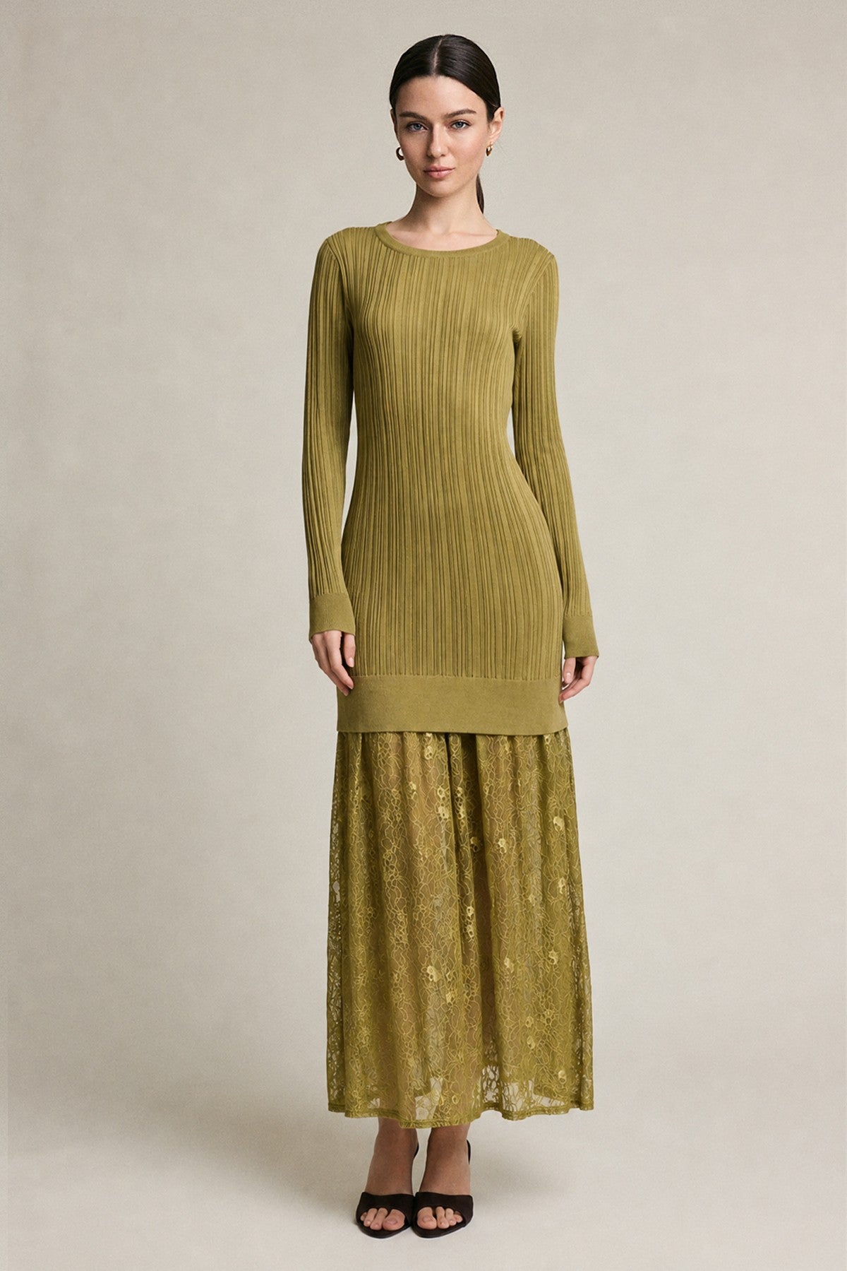 DEON Rib Knit Lace Maxi Dress