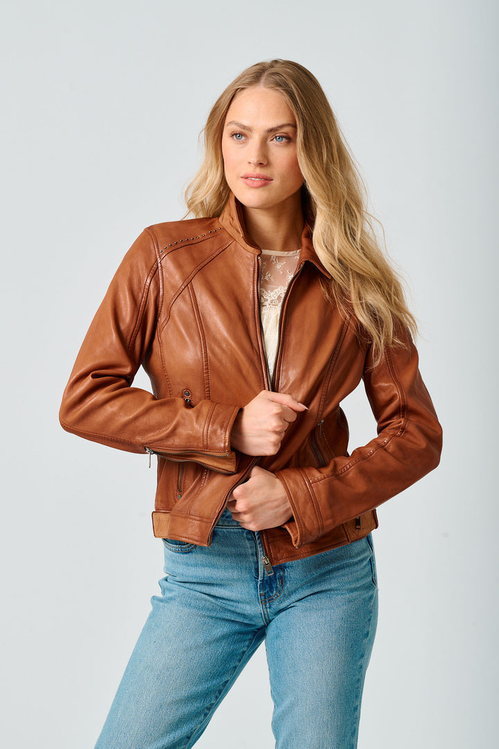 Mauritius Leather Sunny 2 Nappa Back Detail Leather Jacket Cognac
