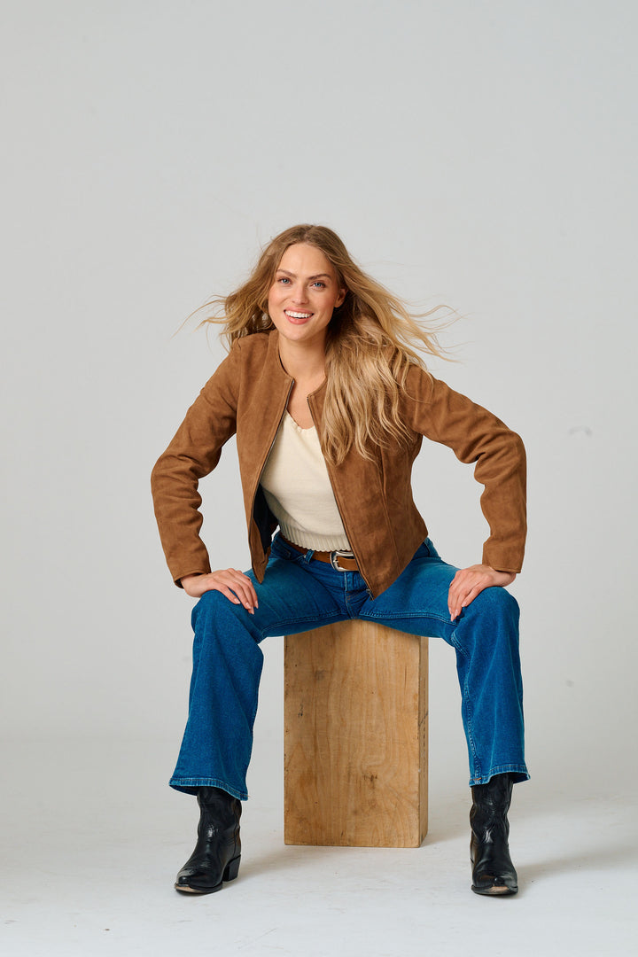 Mauritius Leather Quynn African Suede Leather Jacket Dark Camel