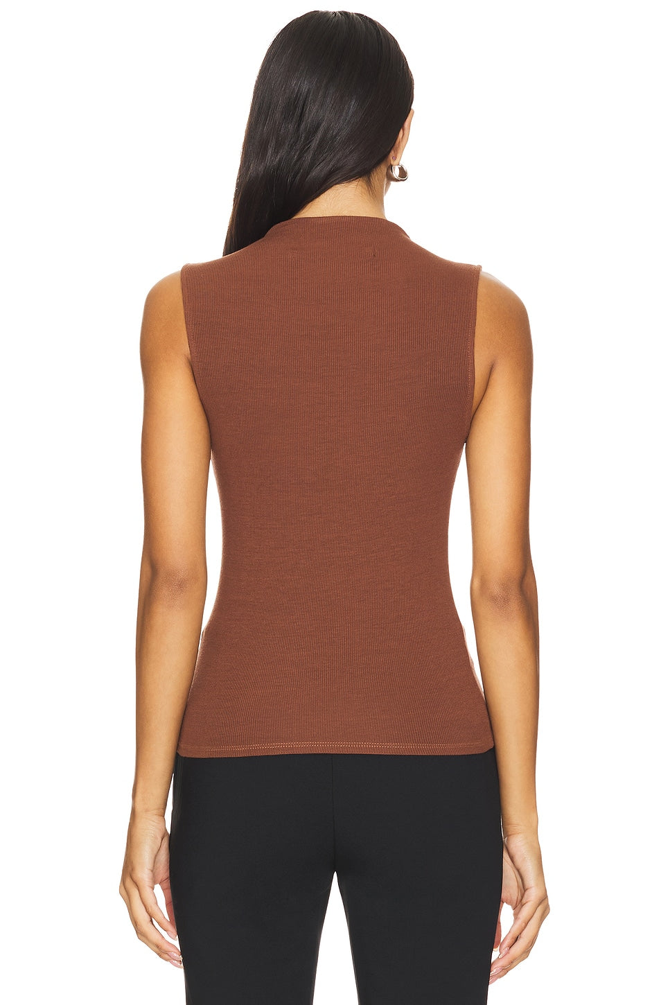 Enza Costa Silk Knit Rib Sleeveless Mockneck in Nutshell