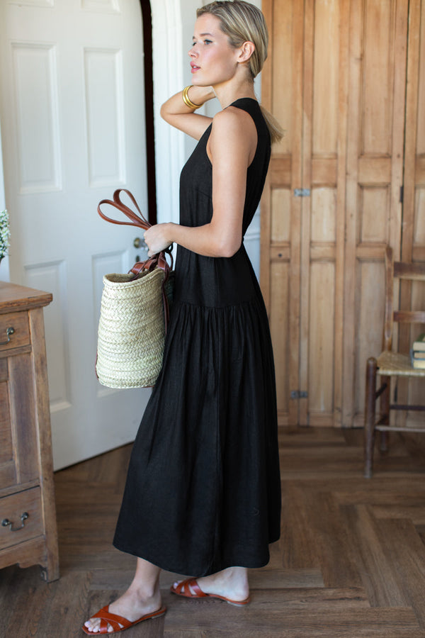 basque black dress Emerson Fry Sundress in Jet Linen Length:Extra Tall Boho Birthday Party Dress inflatable this dress is an