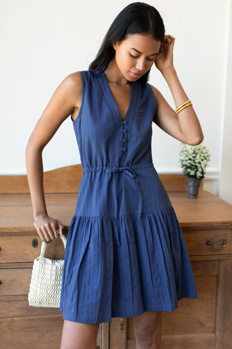 Emerson Fry Basque Sundress in  Blue Indigo