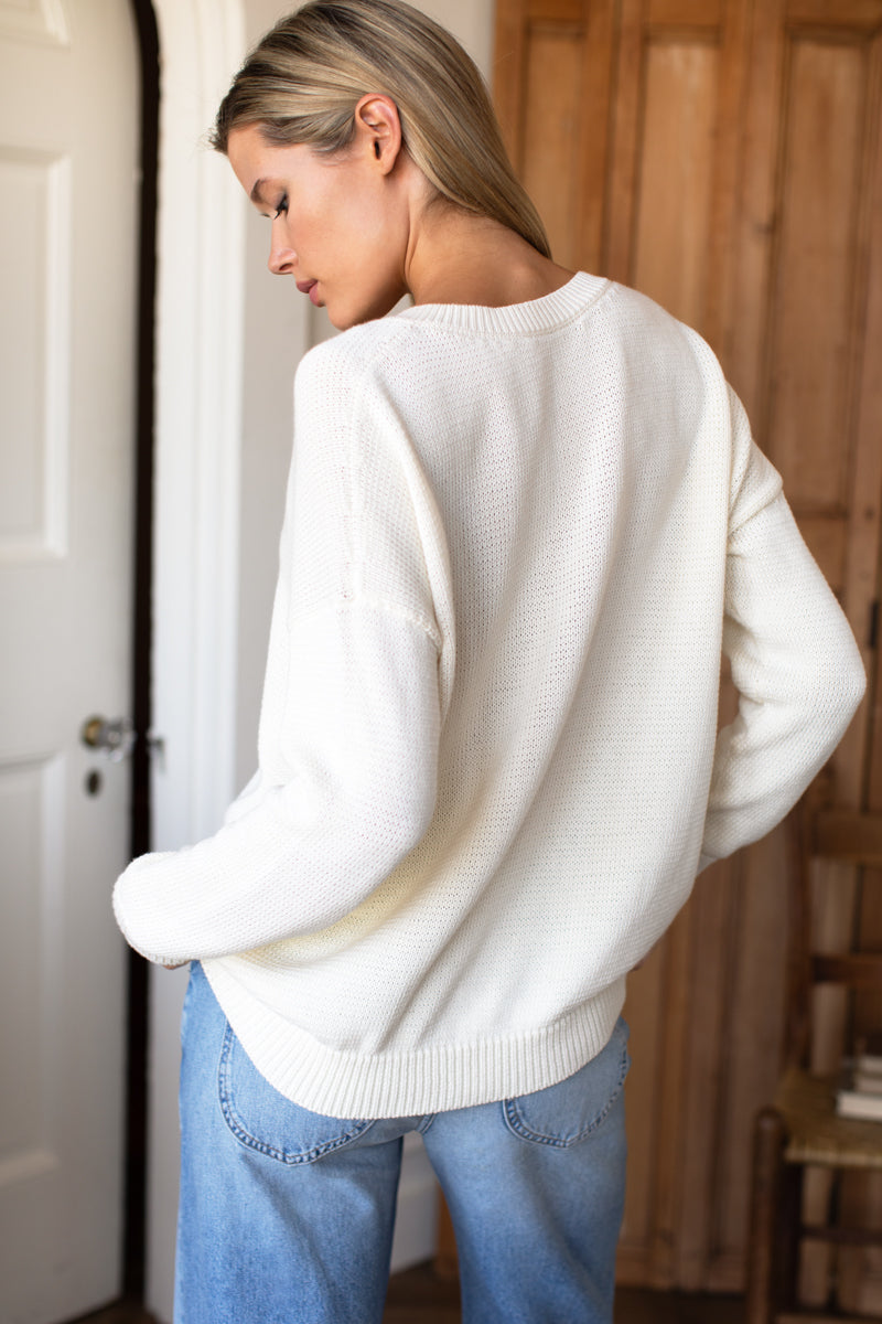 EMERSON FRY Carolyn V Neck Sweater - Ivory Organic