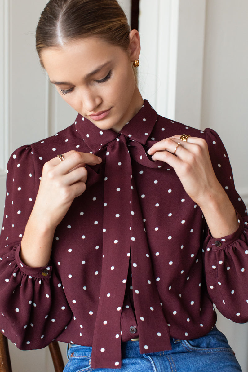 EMERSON FRY Frankie Blouse in Small Dots Tawny Port