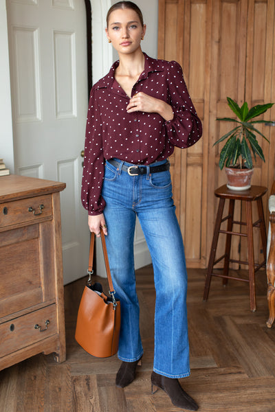 EMERSON FRY Frankie Blouse in Small Dots Tawny Port