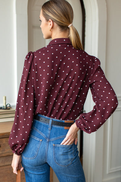 EMERSON FRY Frankie Blouse in Small Dots Tawny Port