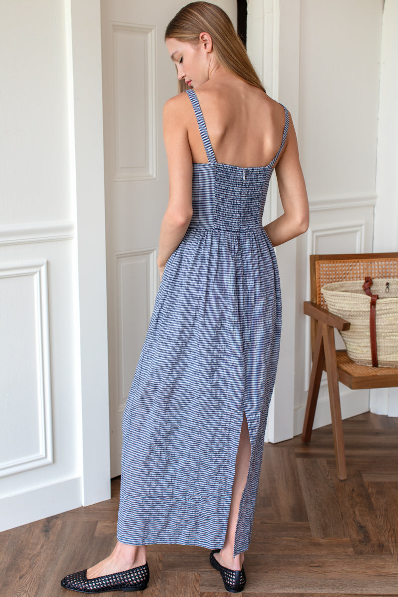 Jour Maxi Dress - Navy Gingham M Jour Maxi Dress - Navy Gingham M