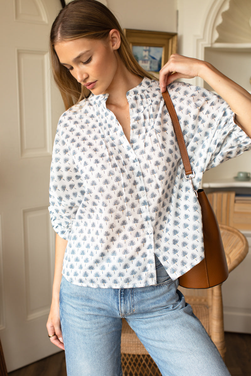 EMERSON FRY Mandarin Collar Top in Cleo Organic