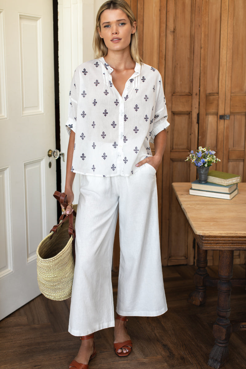 EMERSON FRY Mandarin Collar Top in Daughters 2 Mood Indigo Organic