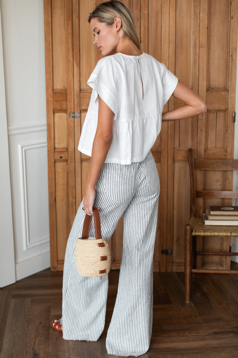 EMERSON FRY Tulip Wide Leg Pant in Juniper Stripe Linen