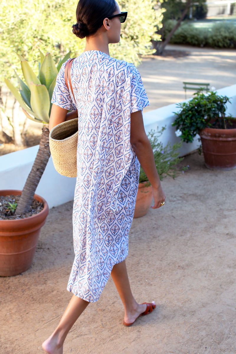 EMERSON FRY Francina Caftan in Blue Portrait Floral