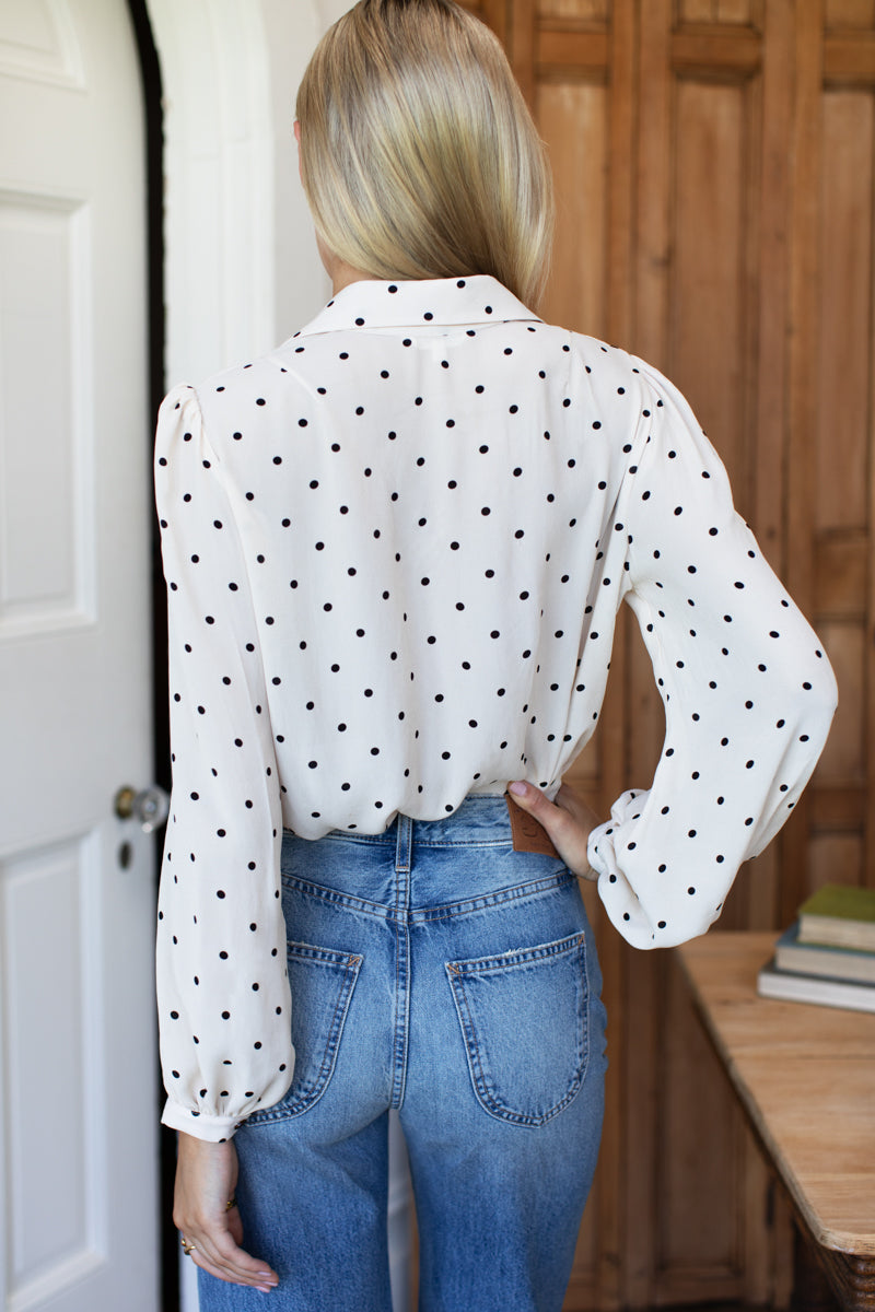 EMERSON FRY Frankie Blouse in Small Dots Ivory + Black