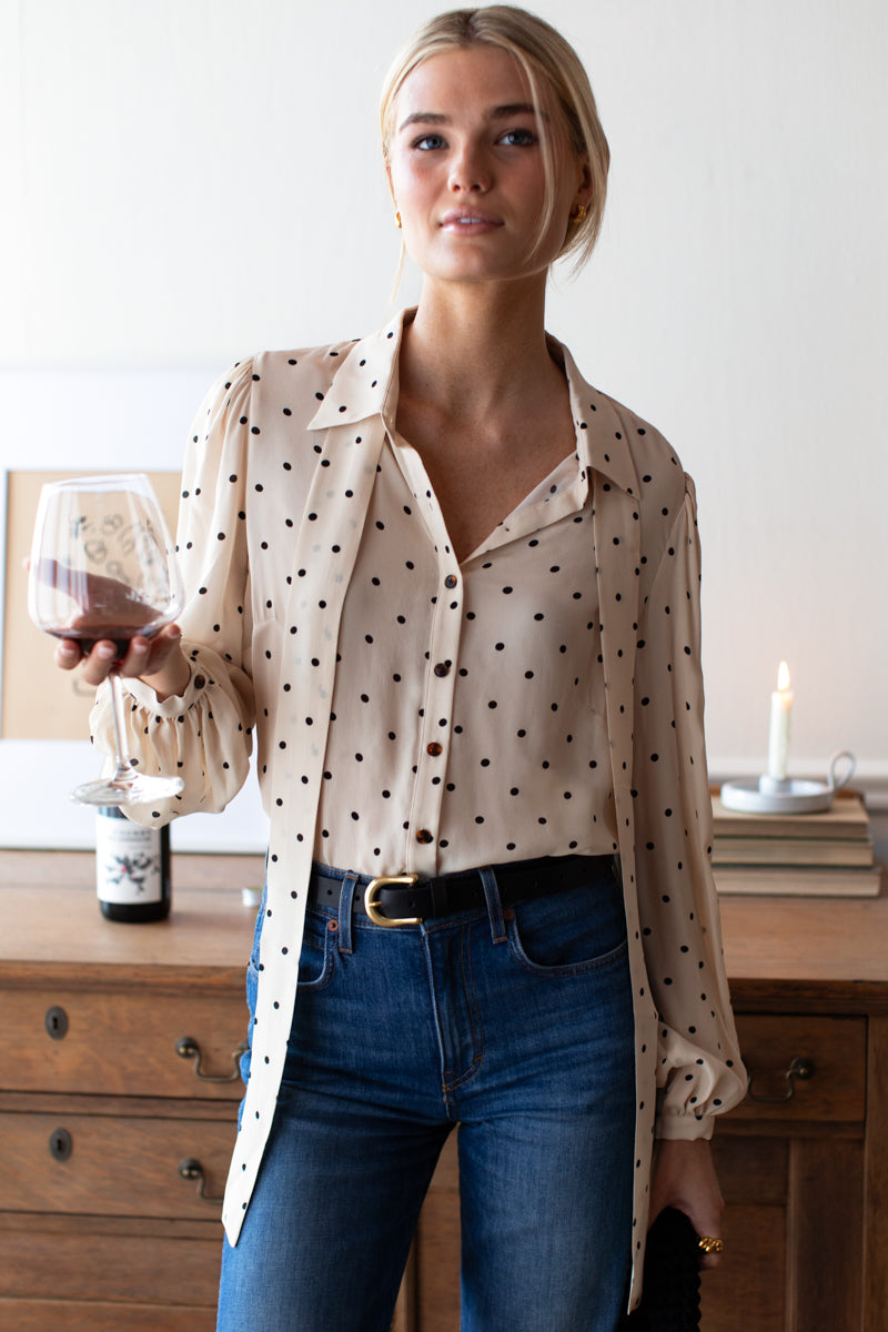 EMERSON FRY Frankie Blouse in Small Dots Ivory + Black