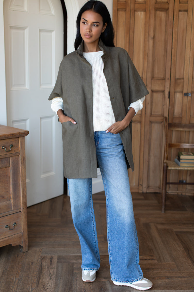 EMERSON FRY Layering Jacket in Army Green Linen