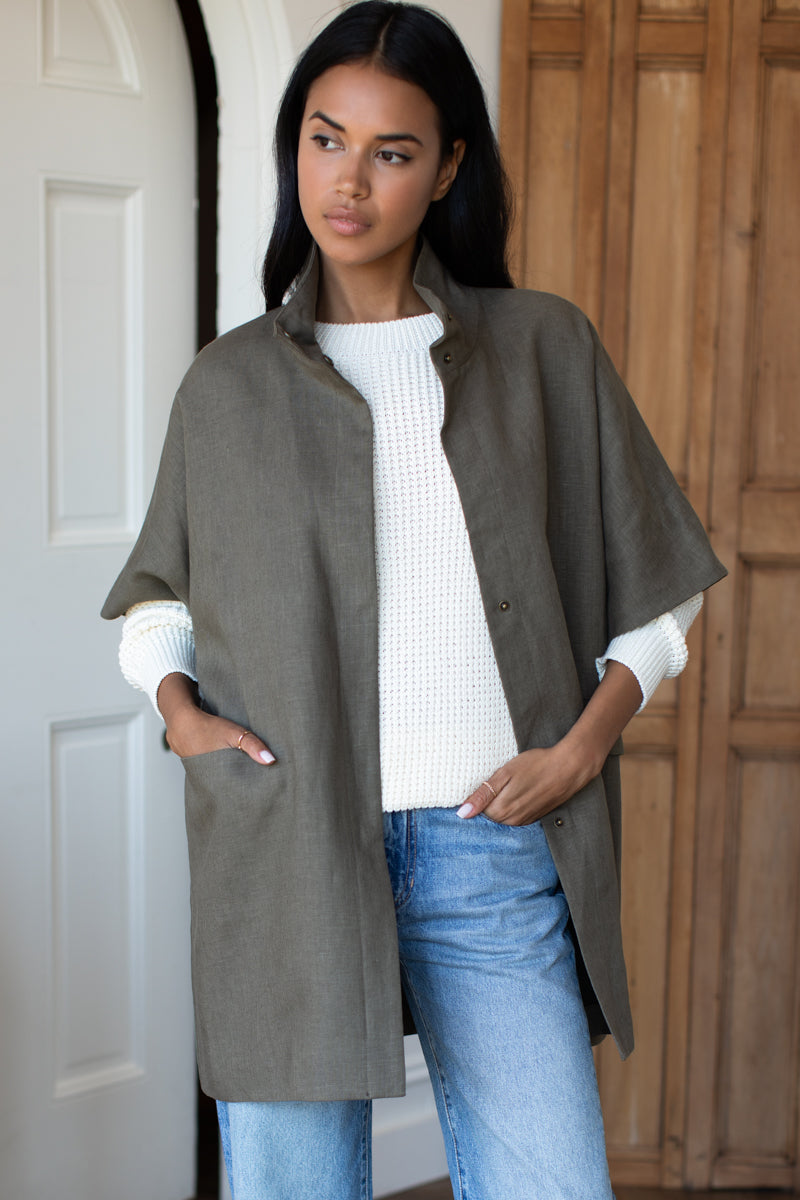 EMERSON FRY Layering Jacket in Army Green Linen