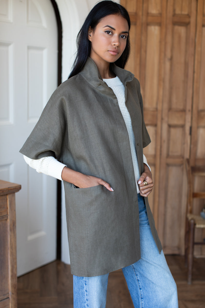 EMERSON FRY Layering Jacket in Army Green Linen