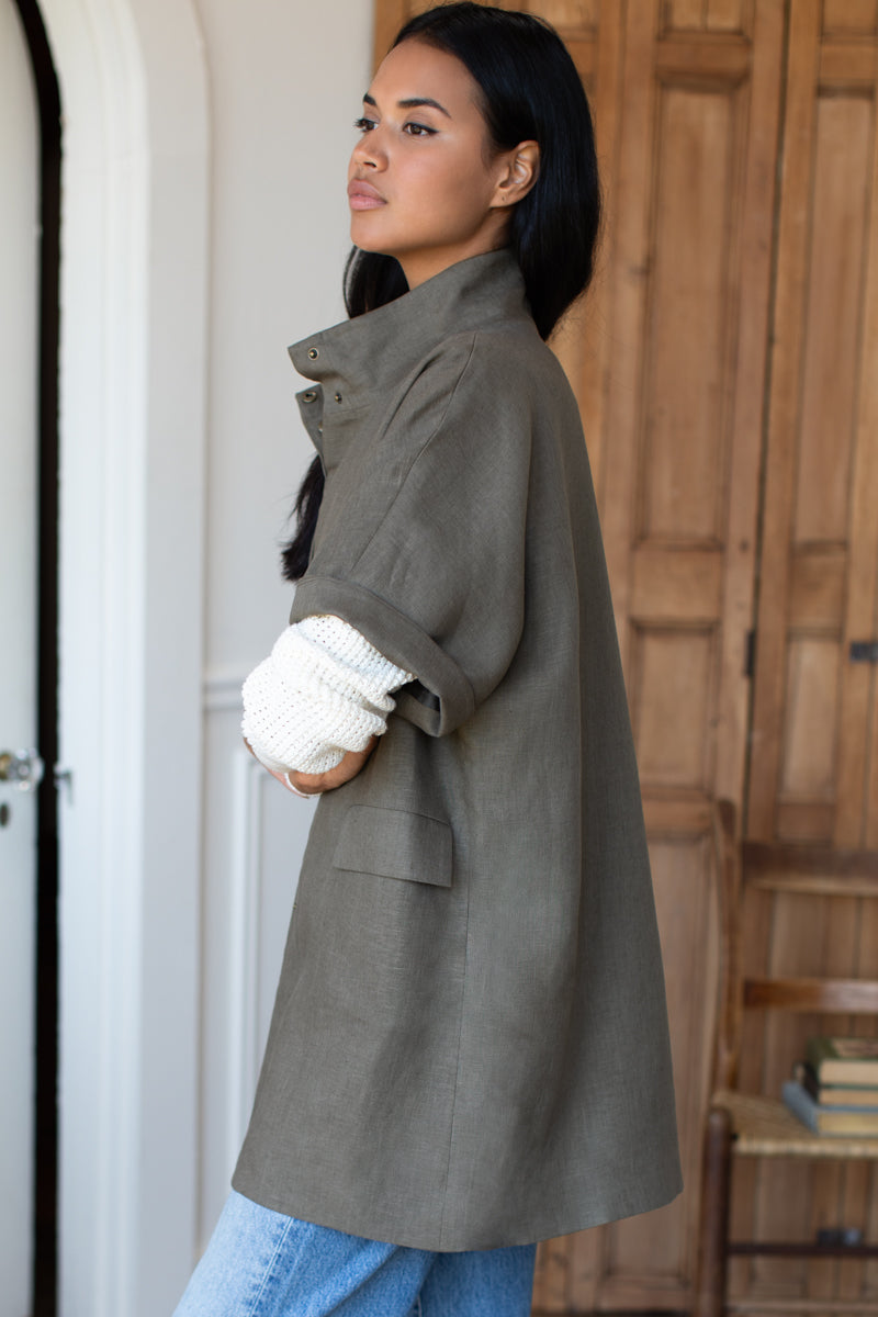 EMERSON FRY Layering Jacket in Army Green Linen