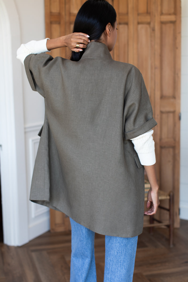 EMERSON FRY Layering Jacket in Army Green Linen