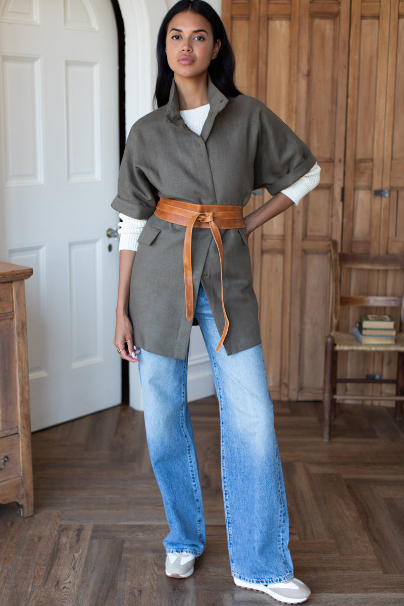 EMERSON FRY Layering Jacket in Army Green Linen