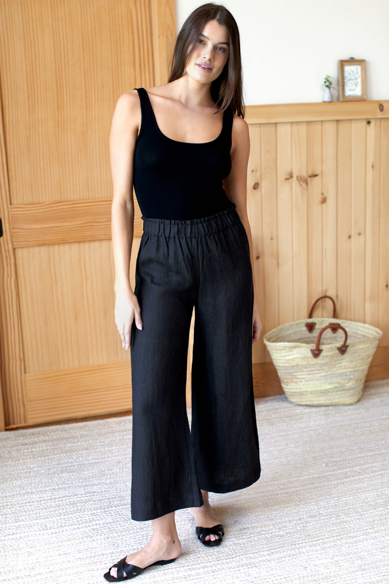 EMERSON FRY Pull On Pocket Pant in Jet Black Linen