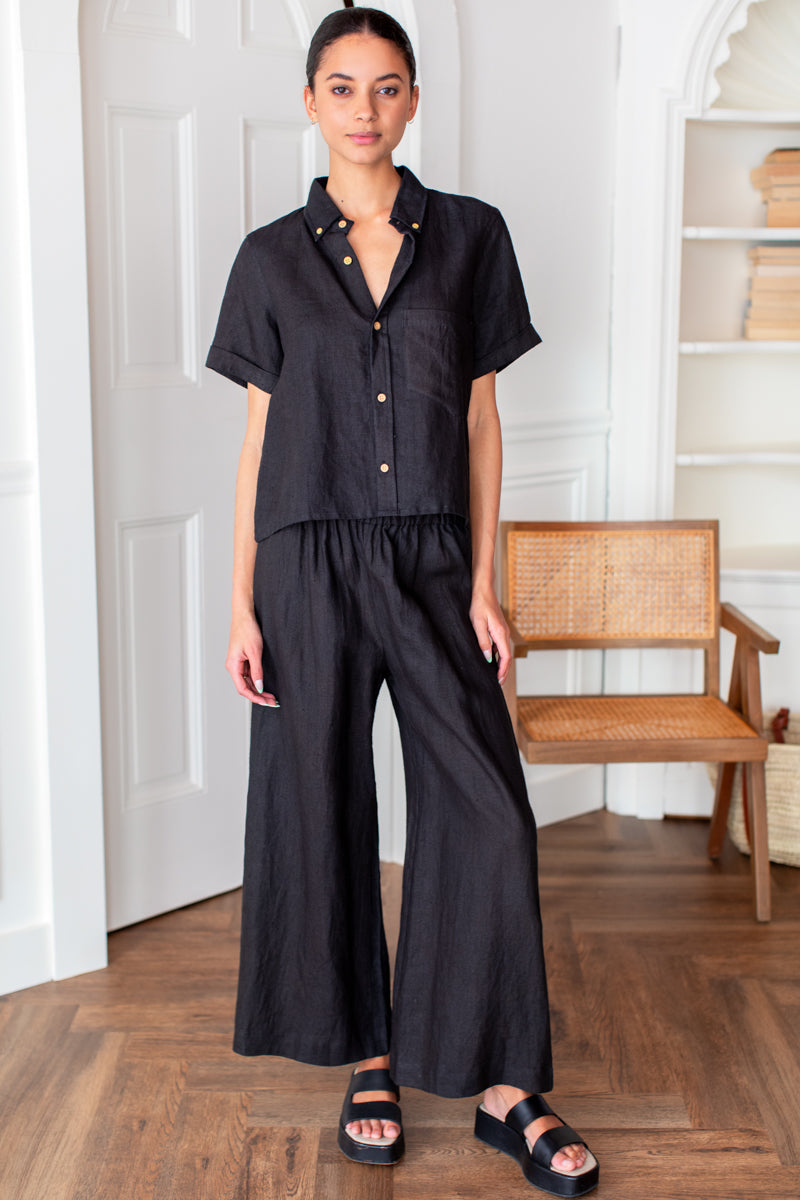 EMERSON FRY Pull On Pocket Pant in Jet Black Linen