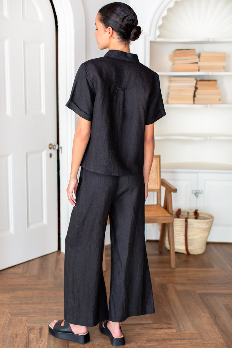 EMERSON FRY Pull On Pocket Pant in Jet Black Linen