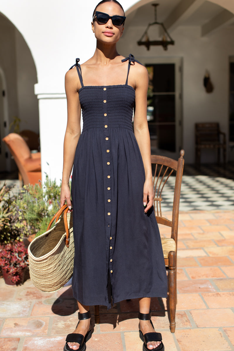 EMERSON FRY Solid Santiago Sundress in Midnight