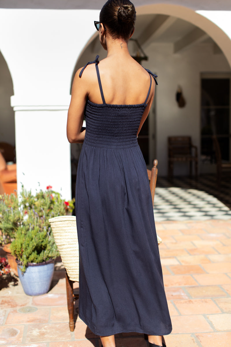 EMERSON FRY Solid Santiago Sundress in Midnight