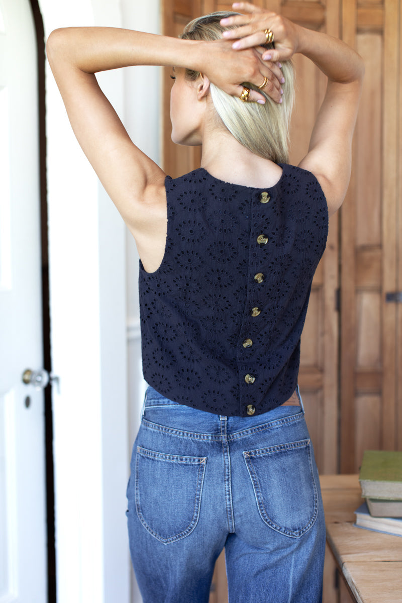 EMERSON FRY Studio Boxy Top - Midnight Eyelet