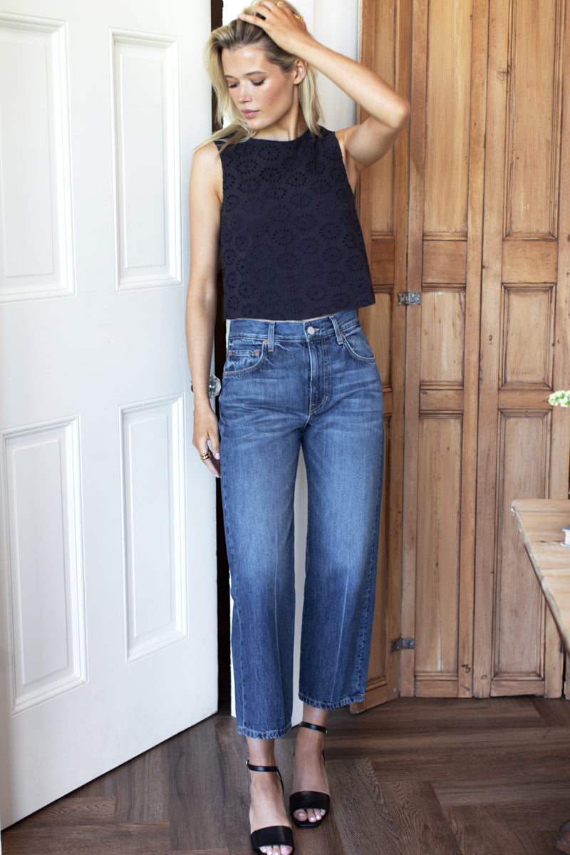 EMERSON FRY Studio Boxy Top - Midnight Eyelet