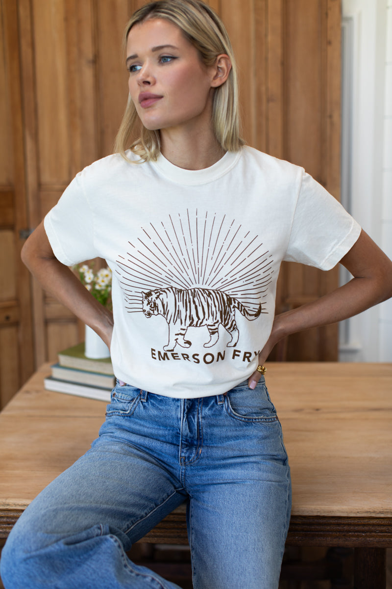 EMERSON FRY Tiger Tee - Ivory + Cocoa Ink