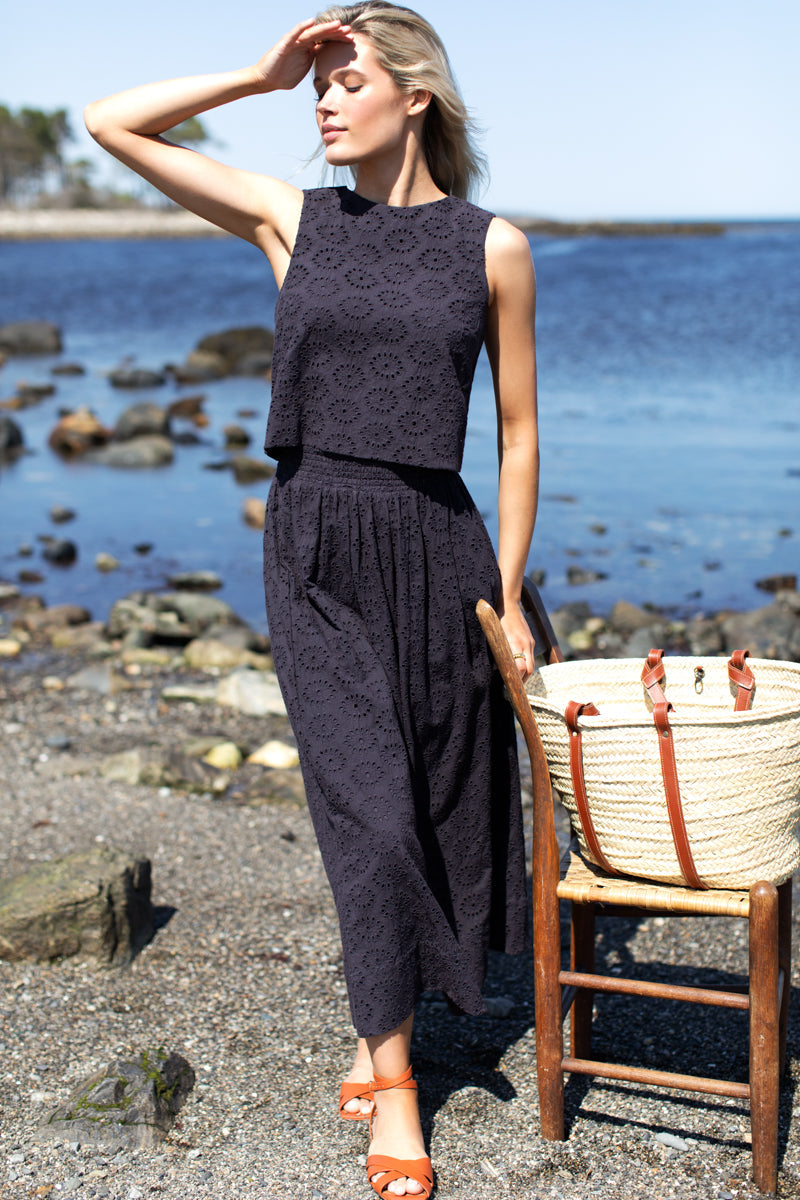 EMERSON FRY Wide Hem Skirt - Midnight Eyelet