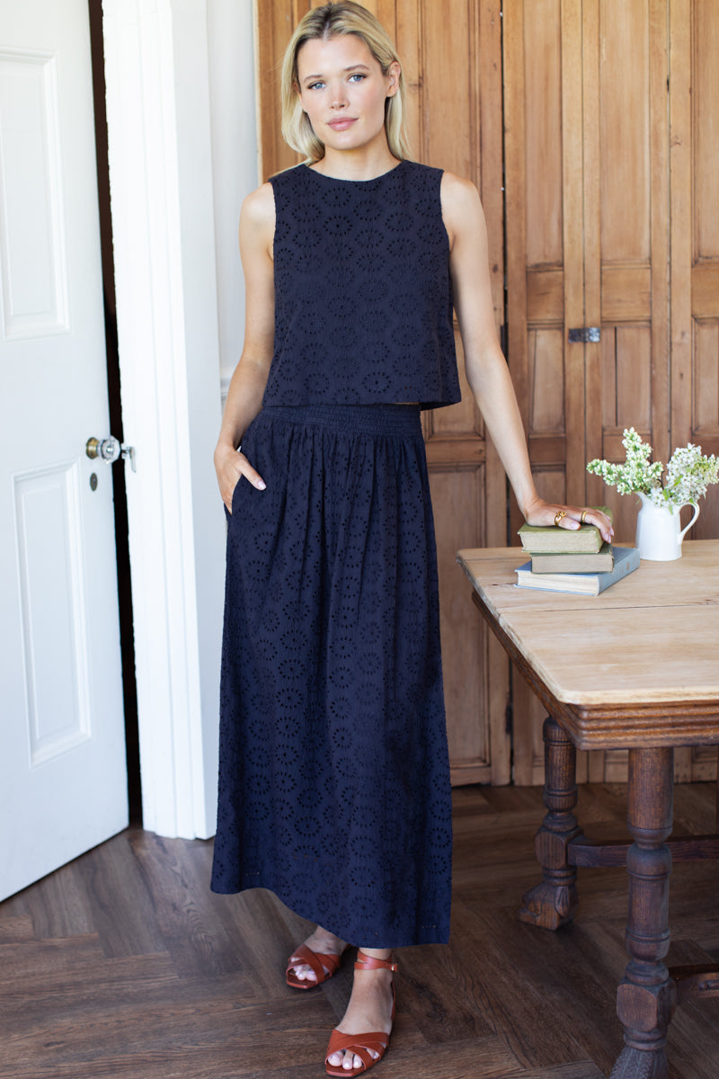 EMERSON FRY Wide Hem Skirt - Midnight Eyelet