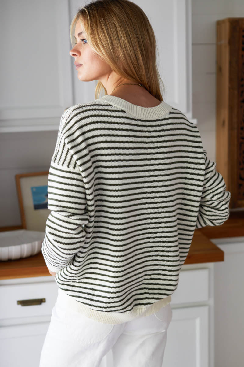 EMERSON FRY Carolyn Sweater in Army Stripe Organic