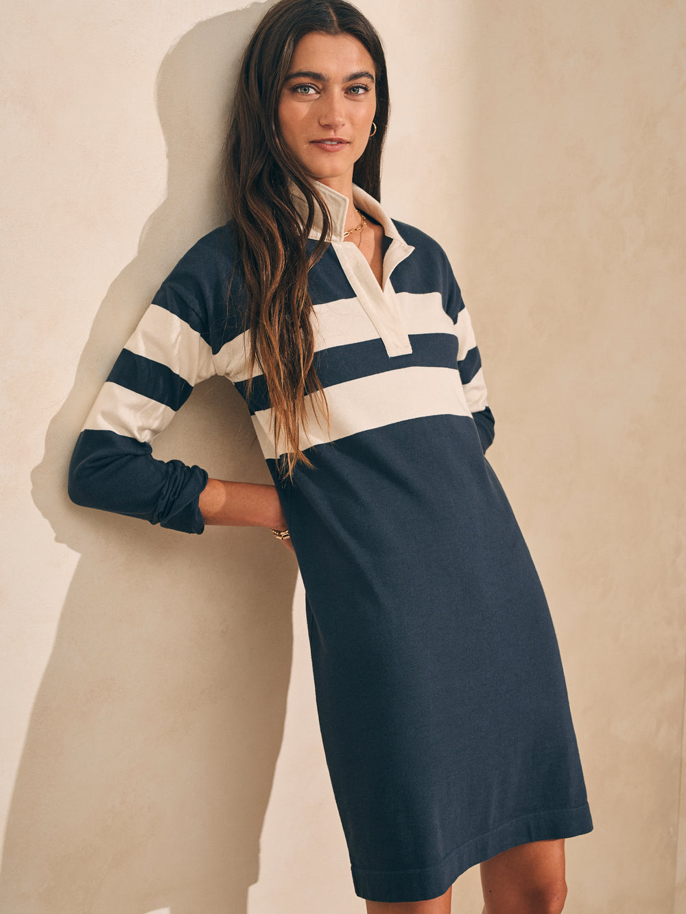 Faherty Rugby Jersey Polo Dress Open Stripe