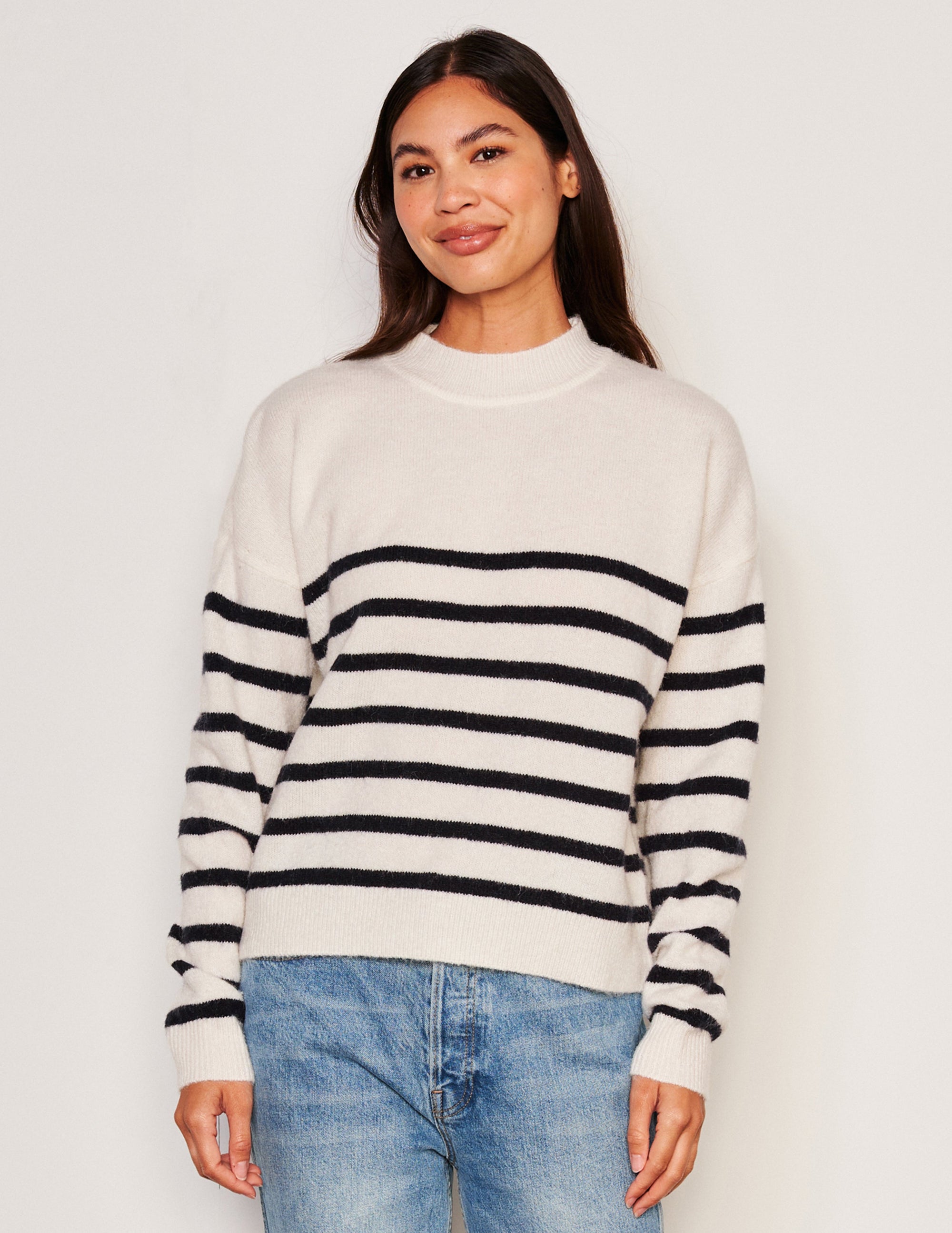 Sundry Stripes Mock Neck Cozy Sweater Oyster