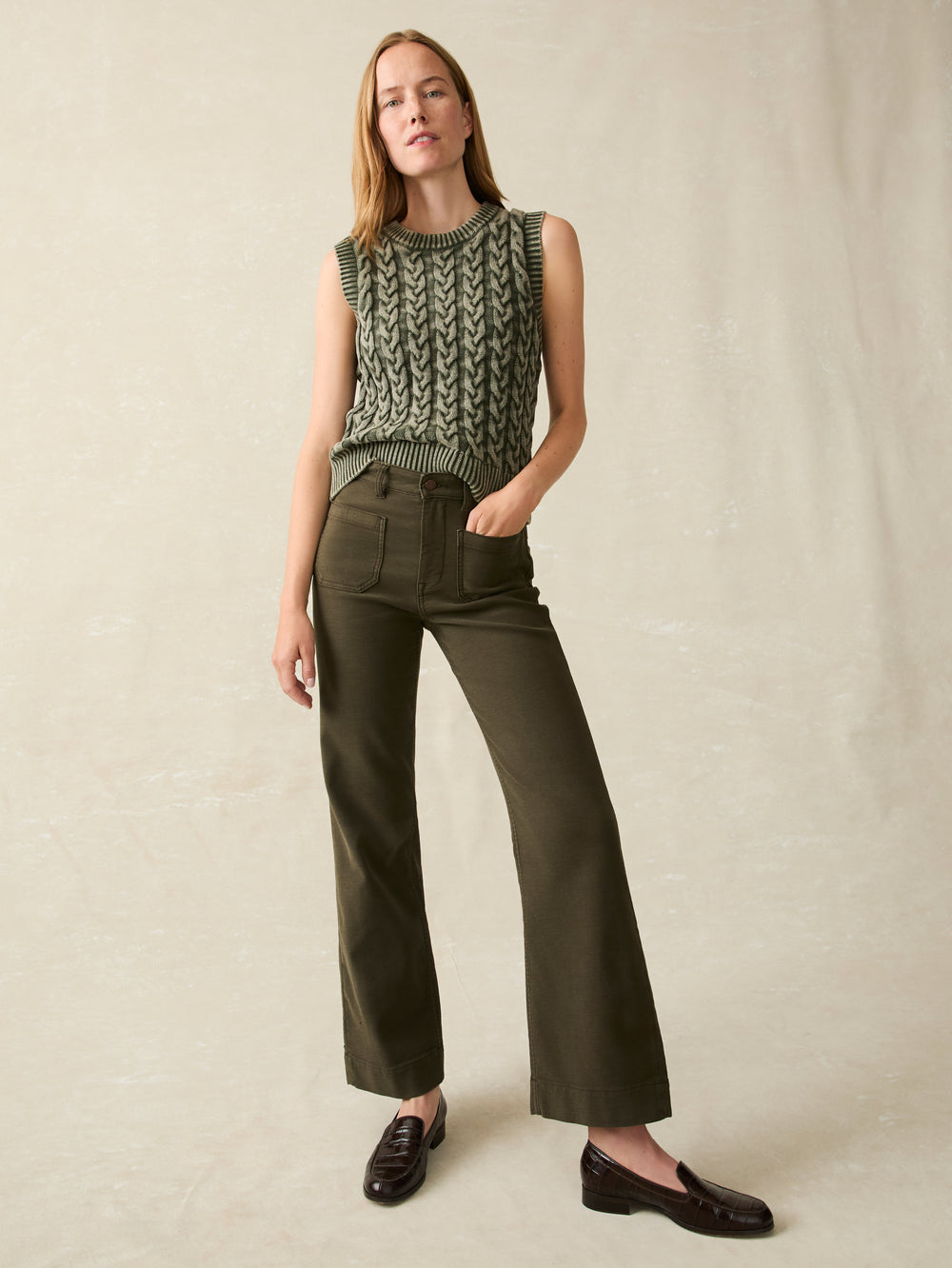 Faherty Stretch Terry Patch Pocket Pant in Forest Olive