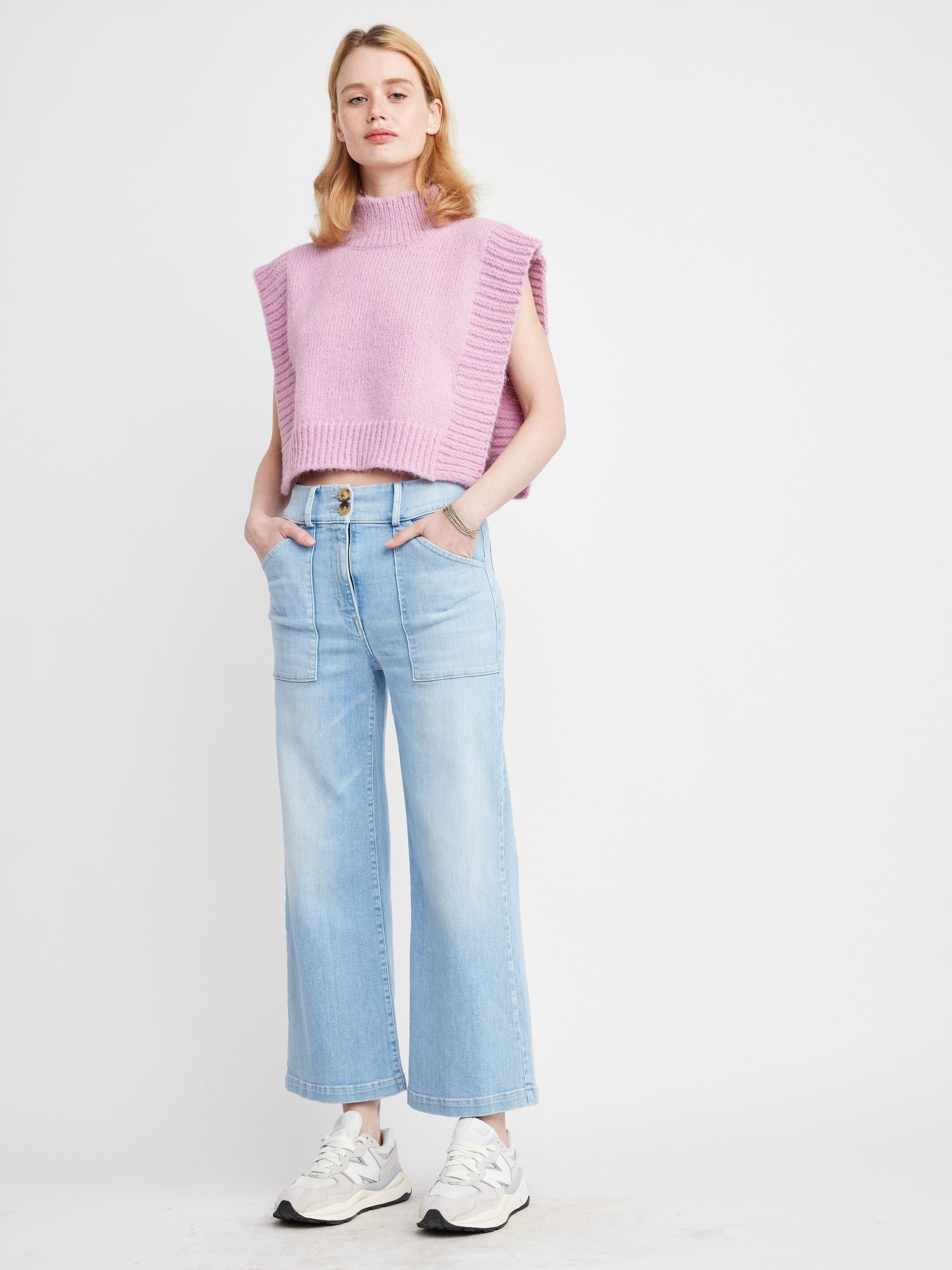 Self Contrast Aria Hi-Waist Pants in Spring Blue