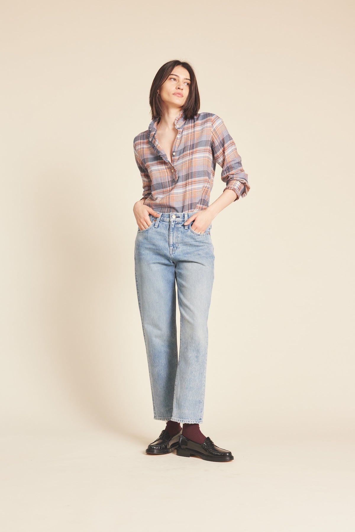 Birds of Paradis by Trovata Breezy Blouse in Eclipse Plaid