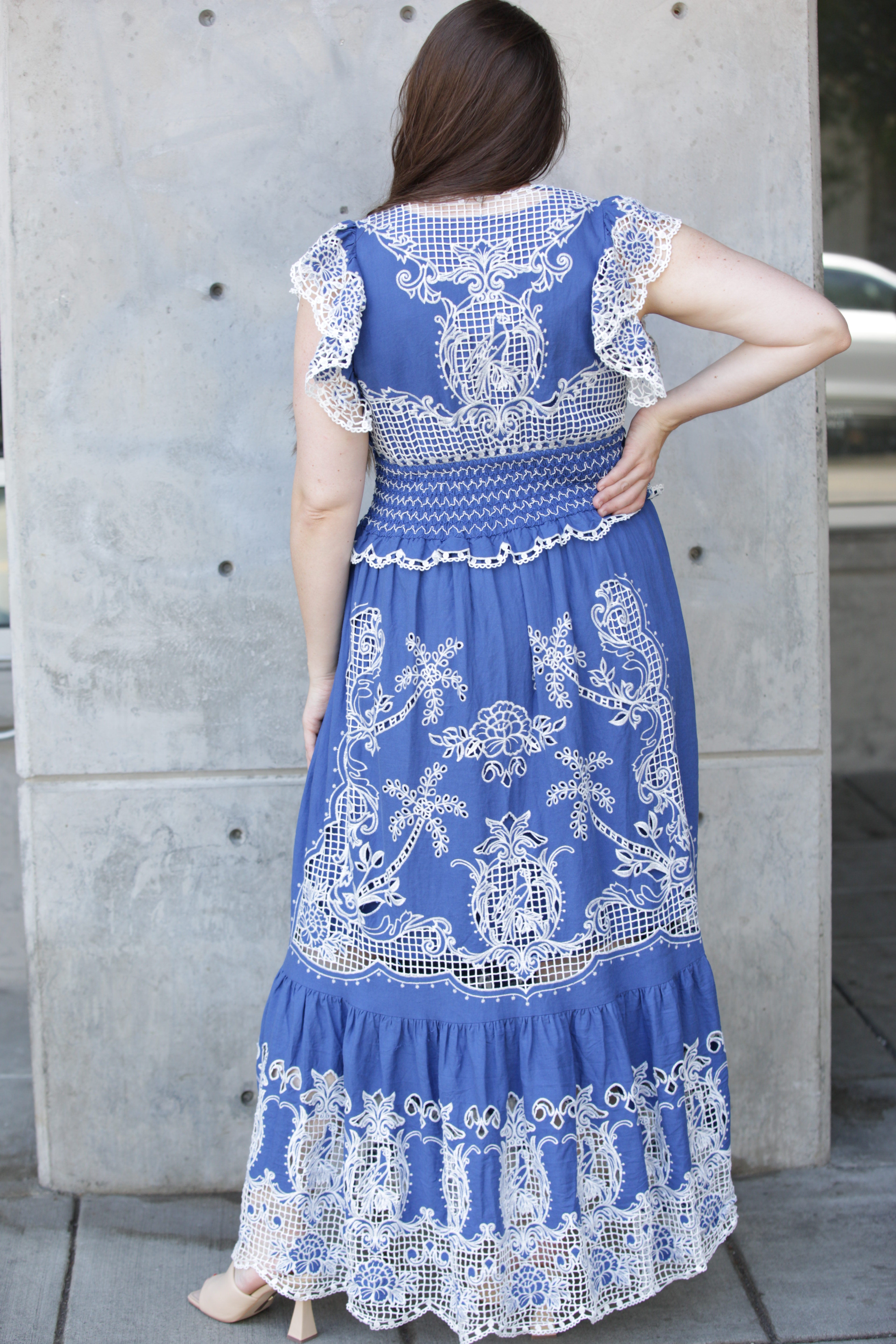FARM Rio Women's Blue Romantic Richelieu Maxi Dress | XL FARM Rio Women's Blue Romantic Richelieu Maxi Dress | XL