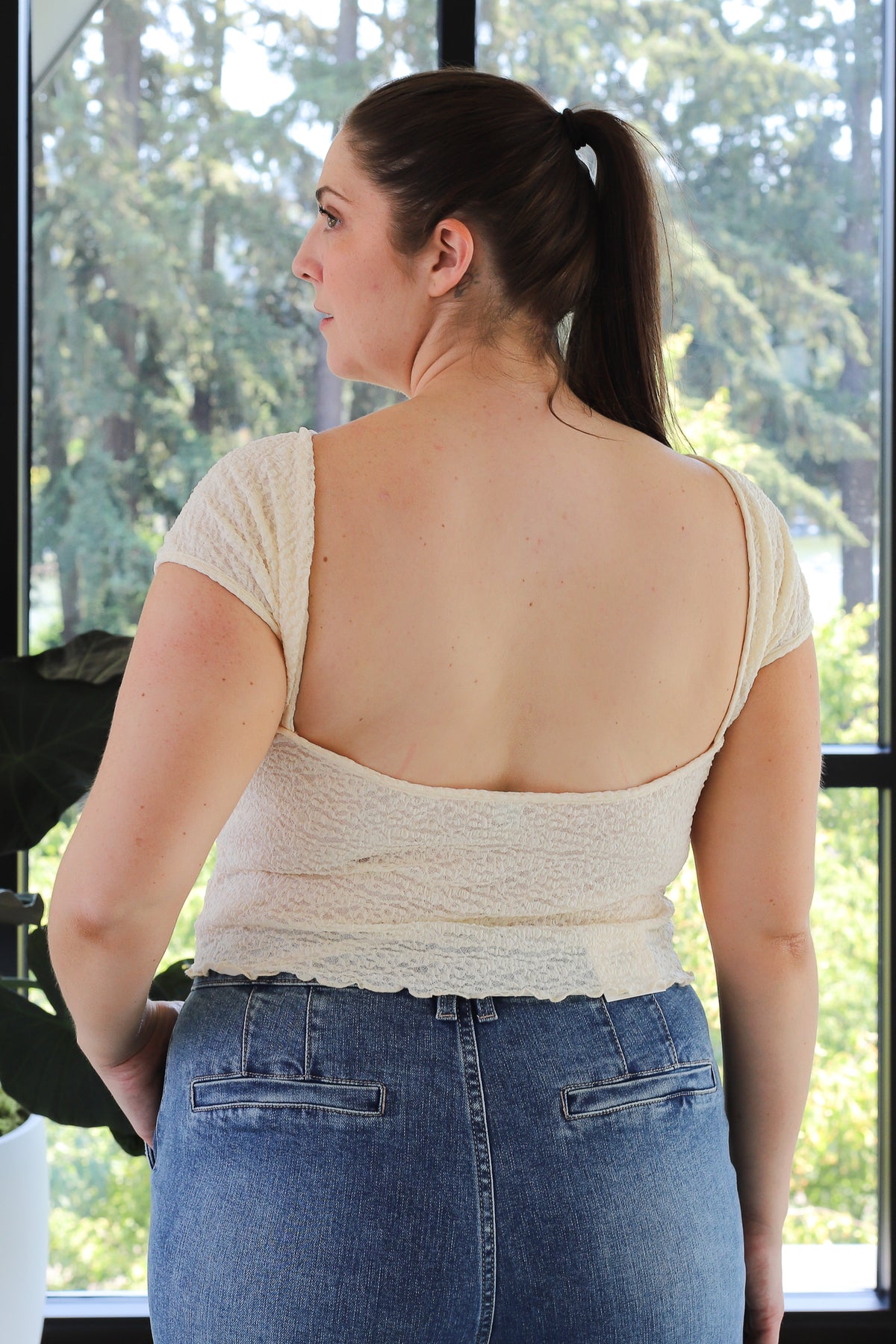 Find Me Now Crepe Mesh Backless Tee