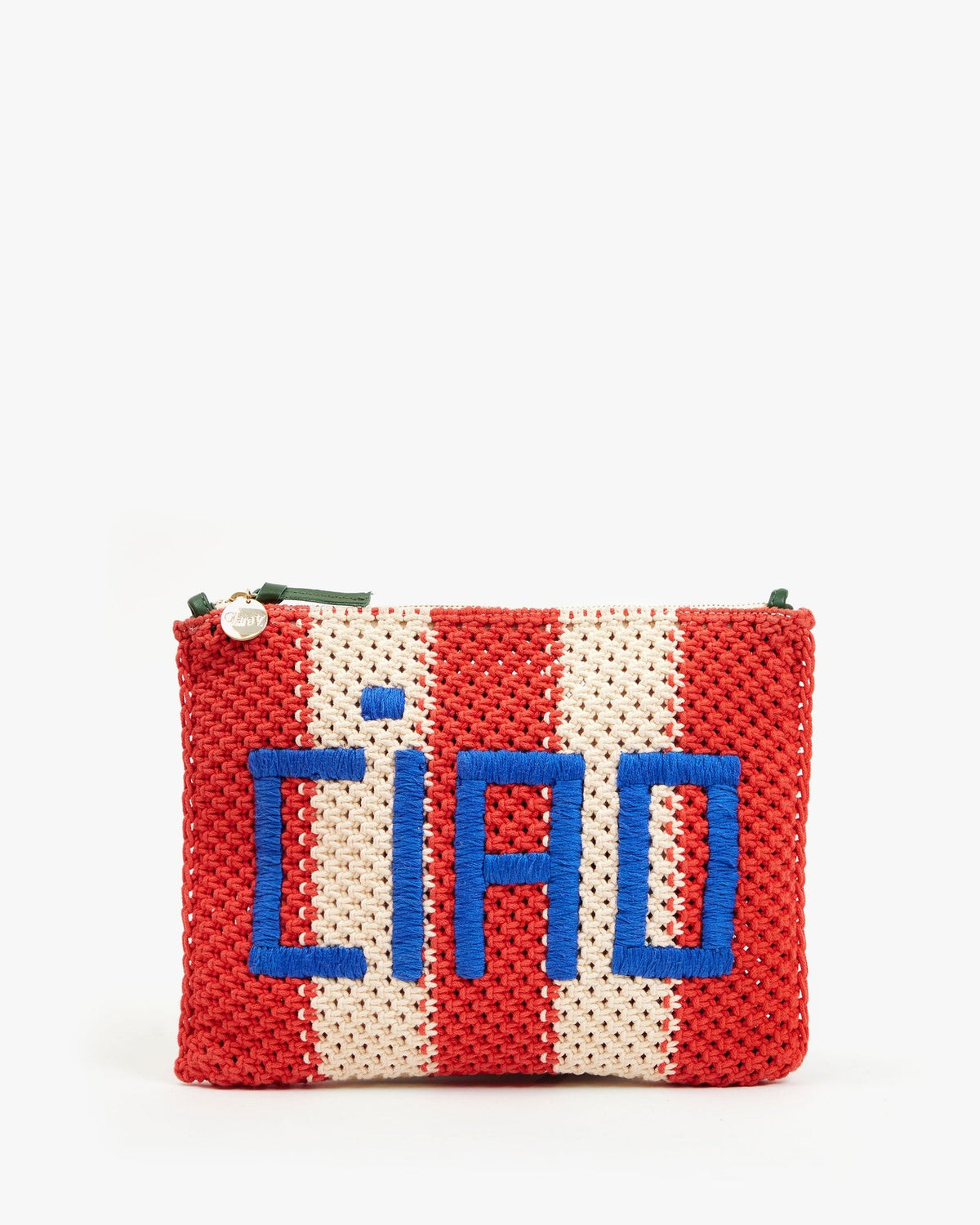 Clare V. Flat CIAO Clutch w/ Tabs Cream and Bright Poppy