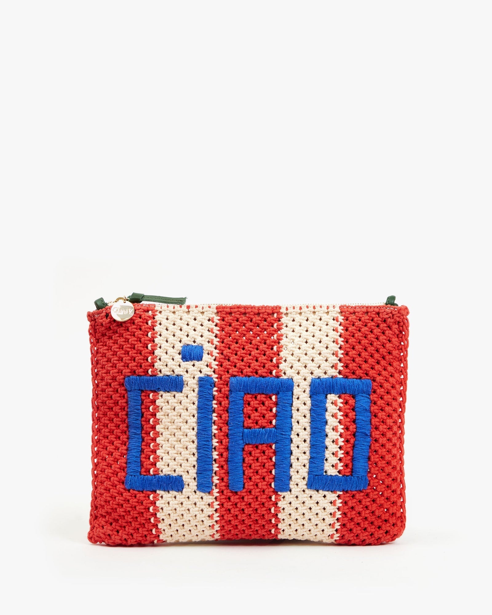 Clare V. Flat CIAO Clutch w/ Tabs Cream and Bright Poppy