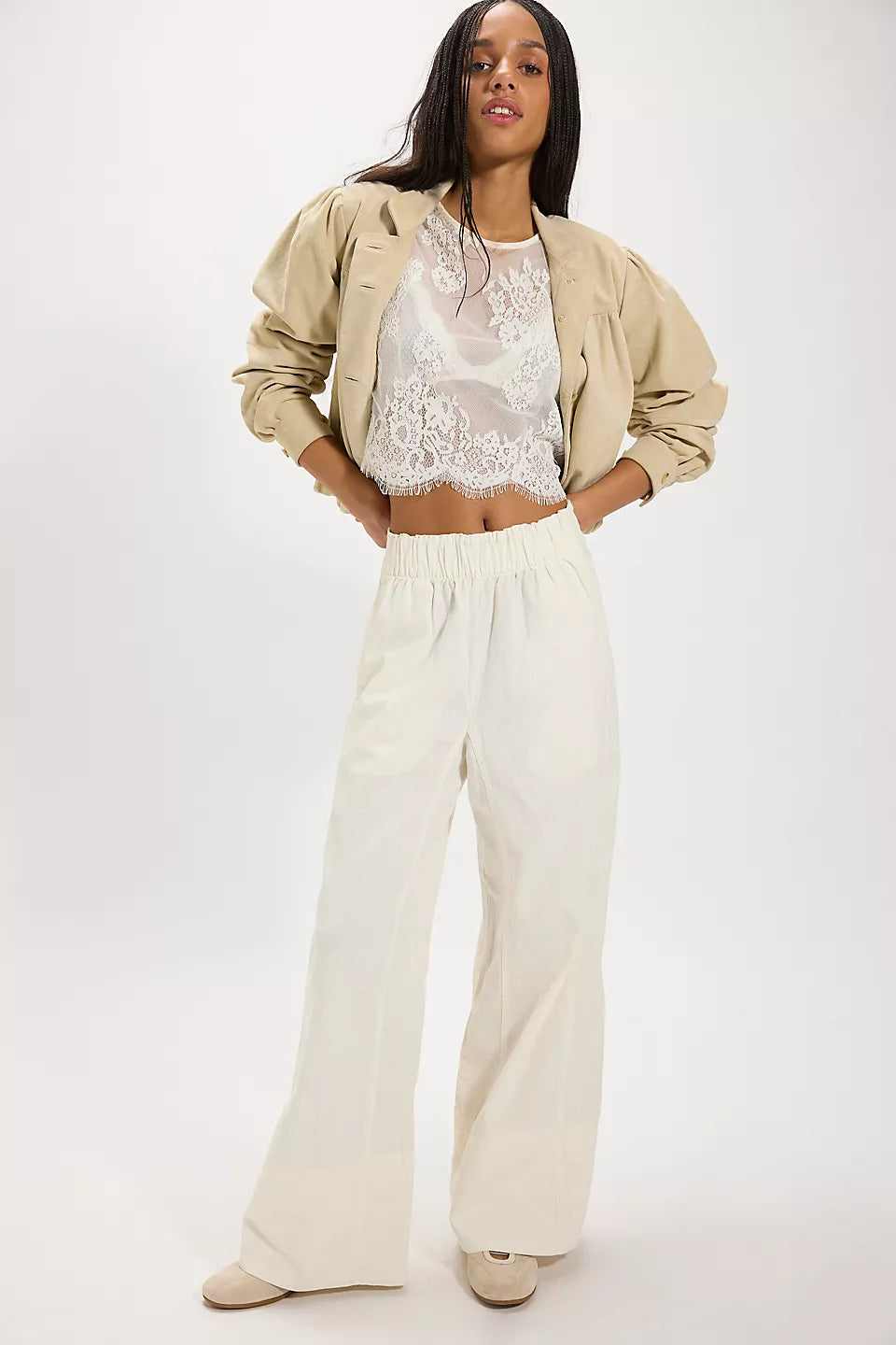 Free People Days End Linen Pull On in Ivory