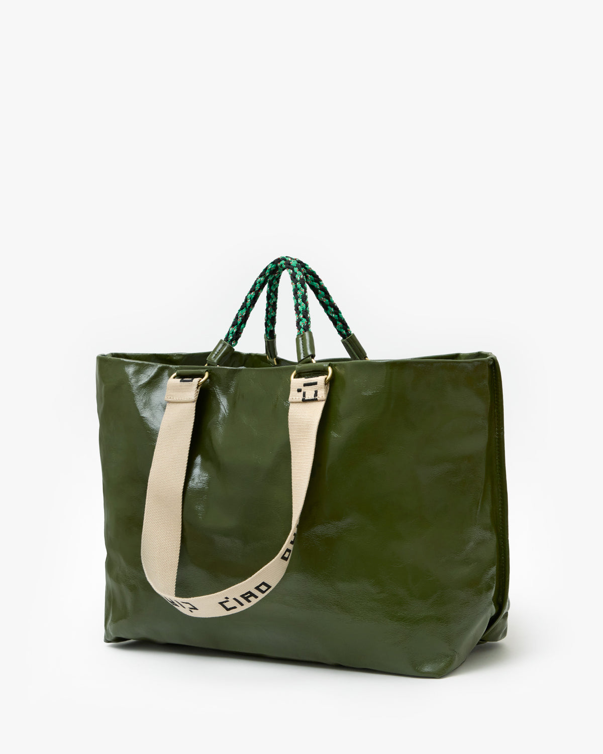 Clare V. Grande Bateau Tote - Crinkle Patent in Army