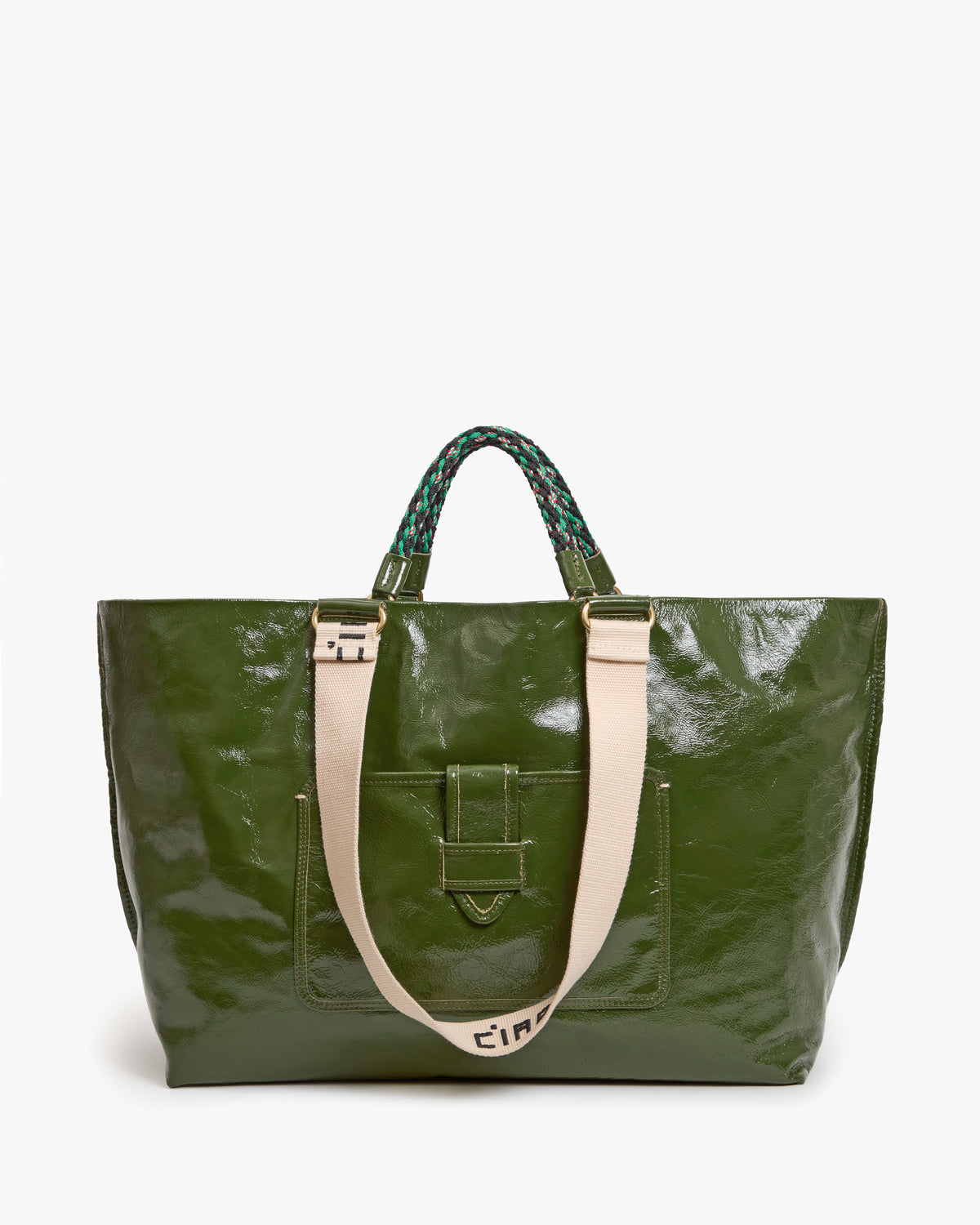 Clare V. Grande Bateau Tote - Crinkle Patent in Army