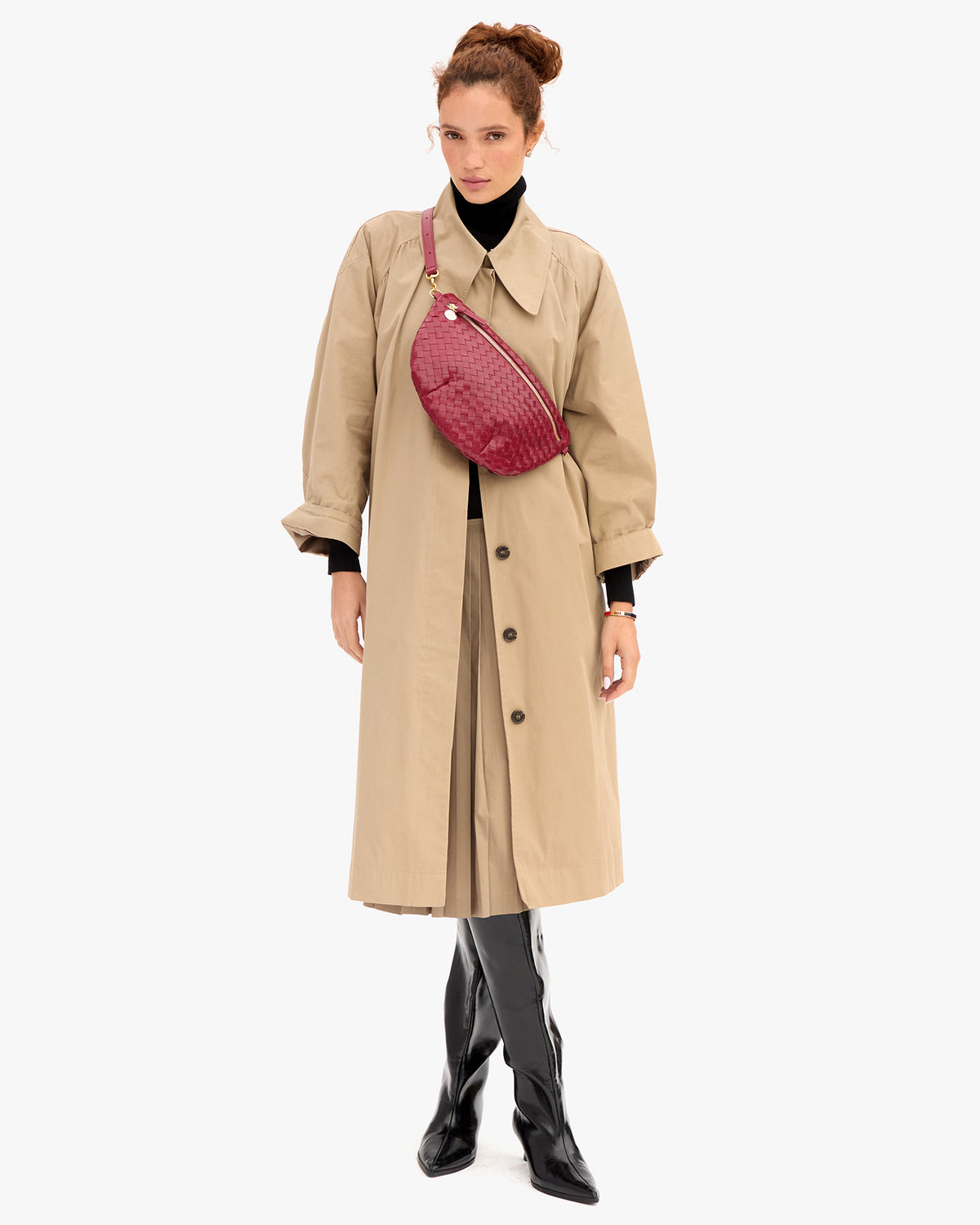 Clare V. Grande Fanny - Medium Woven Diagonal in Garnet